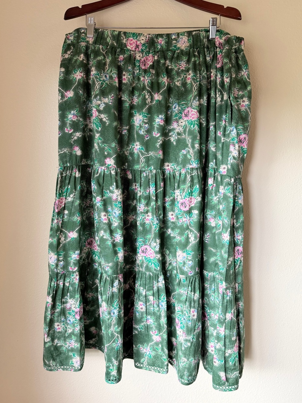 Lane Bryant Green Floral Tiered Cotton Midi Skirt, Size 18 20, Whimsigoth